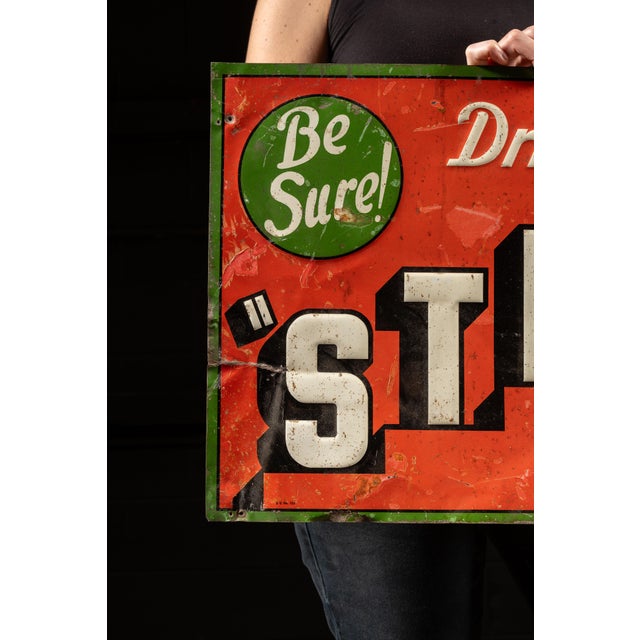 American Step Up “Be Sure!” Embossed Tin Sign For Sale - Image 3 of 4