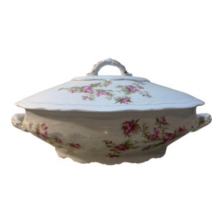 Late 19th Century O&e G Royal Austria Porcelain Serving Dish Lid With Pink Floral Decoration. For Sale