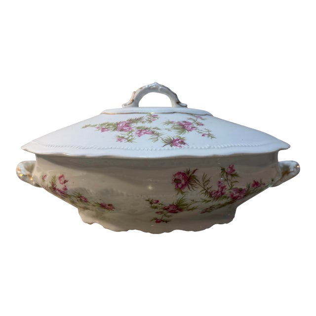 Late 19th Century O&e G Royal Austria Porcelain Serving Dish Lid With Pink Floral Decoration. For Sale