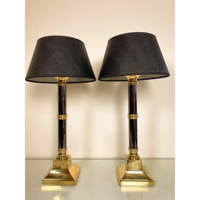 1970s Art Deco Brass and Chrome Bamboo Effect Table Lamps, 1977, Set of 2 For Sale - Image 5 of 13