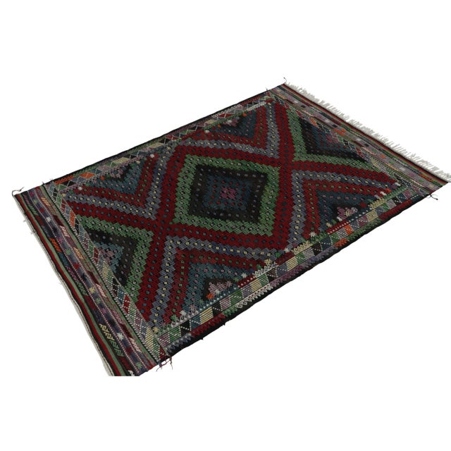 Tribal Vintage Cecim Tribal Kilim in Multicolor Embroidered Geometric Patterns For Sale - Image 3 of 7