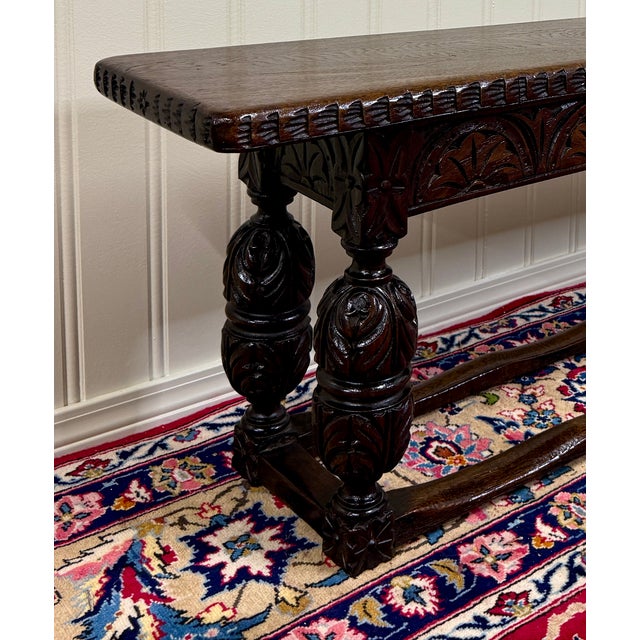 1900 - 1909 Antique English End-of-Bed Bench Window Seat Settee Carved Oak C. 1900 For Sale - Image 5 of 12