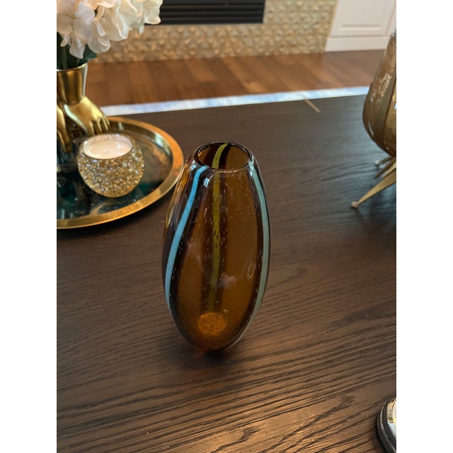 Contemporary Gold Blue Glass Vase For Sale - Image 4 of 6
