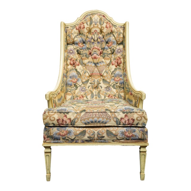 Statesville Chair Co. Italian Provincial Tufted Upholstered Accent Arm Chair For Sale