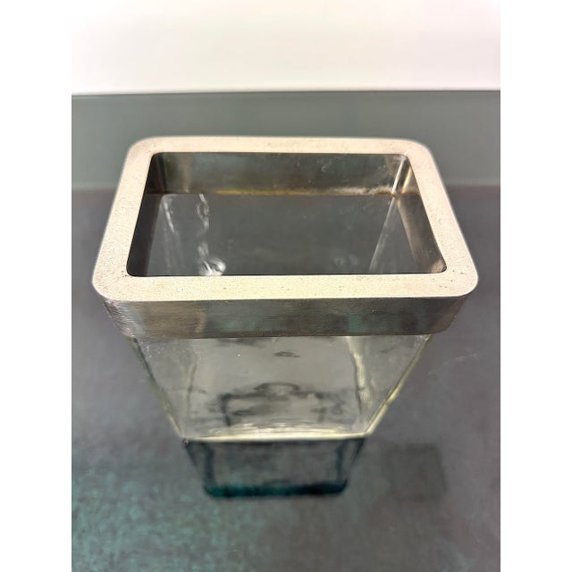 Mid-Century Modern Glass and Brushed Metal Flower Vase, Italy, 1970s For Sale - Image 3 of 9
