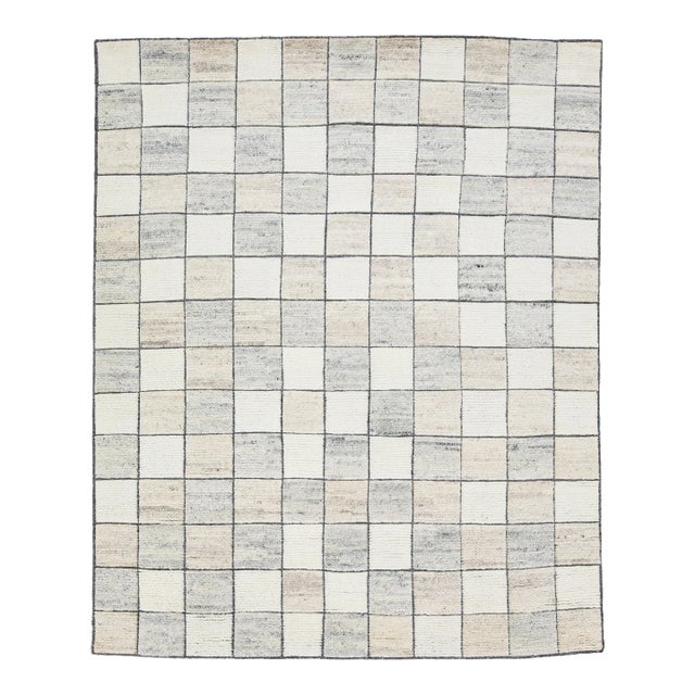 2020s Modern Moroccan Style Wool Rug With Muted Tones Checker Design For Sale