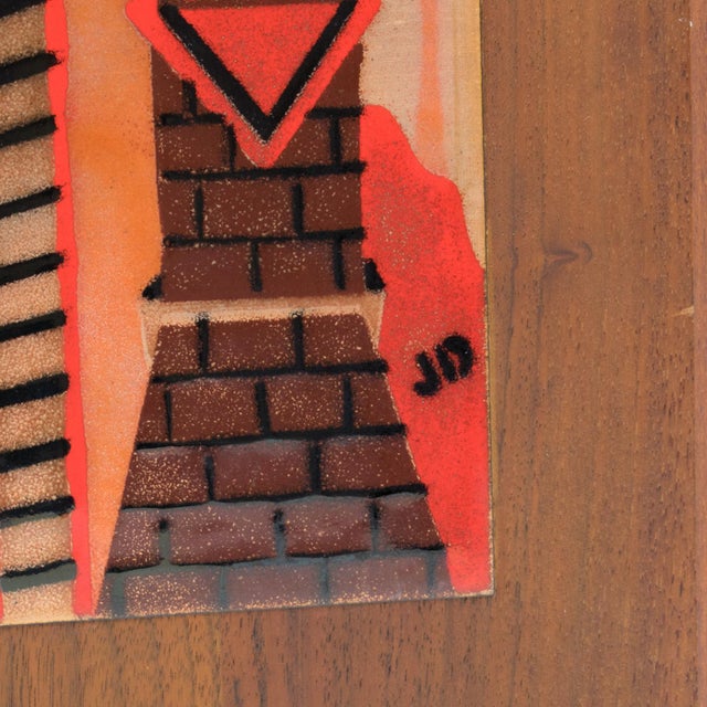 Wood Judith Daner Enamel Artwork Wall Panel Cityscape, a pair For Sale - Image 7 of 17