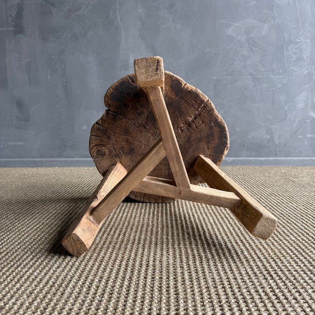 Vintage Elm Wood Chop Block Table #2d9 For Sale In Los Angeles - Image 6 of 8