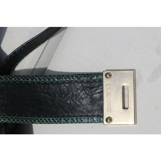 2010s Jimmy Choo Dark Green Leather Snakeskin Trim Chic Riki Tote For Sale - Image 5 of 7