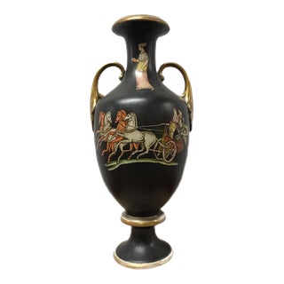 Antique Italian Neoclassical Basalt Grecian Style Porcelain Urn Vase For Sale