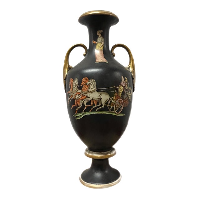 Antique Italian Neoclassical Basalt Grecian Style Porcelain Urn Vase For Sale
