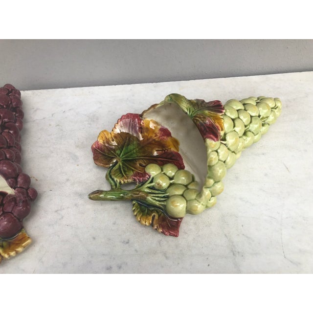 French Majolica Grapes Wall Pockets -A Pair For Sale - Image 4 of 7