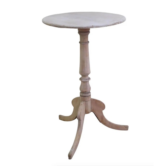 Wood Small Antique Bleached Gustavian Style Round Side Table, 1850 For Sale - Image 7 of 7