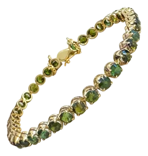 4 Ct Round Shape Green Tourmaline Cocktail Tennis Bracelet 14 Kt Yellow Gold 7"