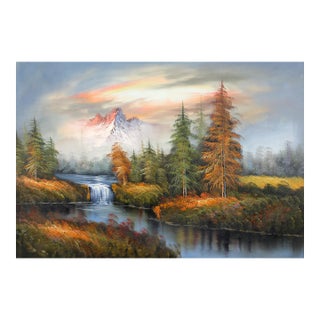 Mountain Landscape With Waterfall (102), Shumu Fu Oil on Canvas For Sale