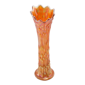 Antique Swung Vase Carnival Iridescent Marigold Tree Trunk Circa 1910