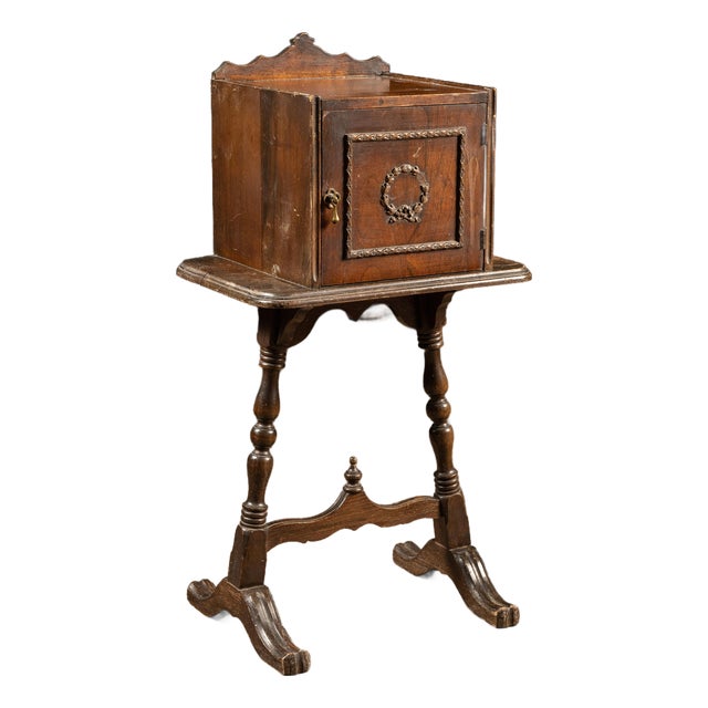 Early 20th Century Colonial Revival Walnut Smoking Stand With Humidor For Sale