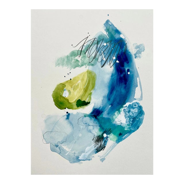 Original Watercolor "Cloudscape" on Paper in Blue and Green by Michele Zuzalek For Sale