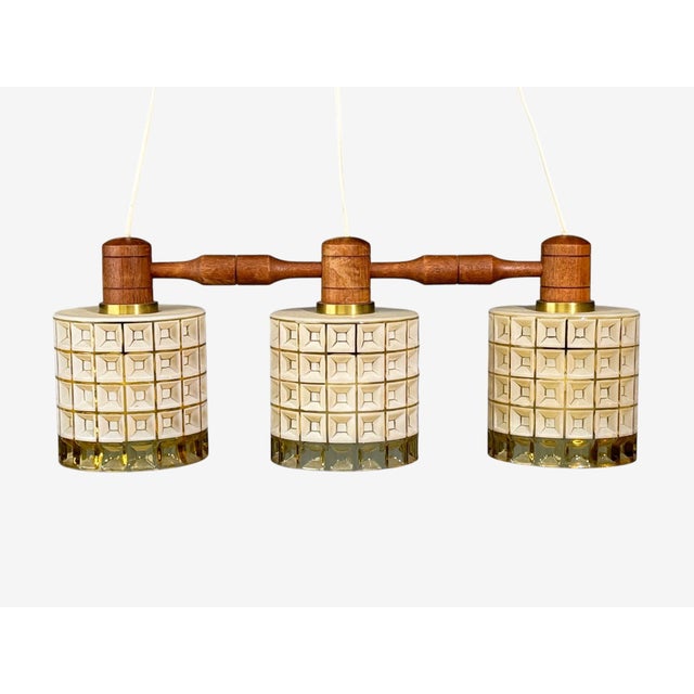 1950s Swedish Modern, Three Light Pendant Light, Teak, Glass, Sweden For Sale In New York - Image 6 of 11