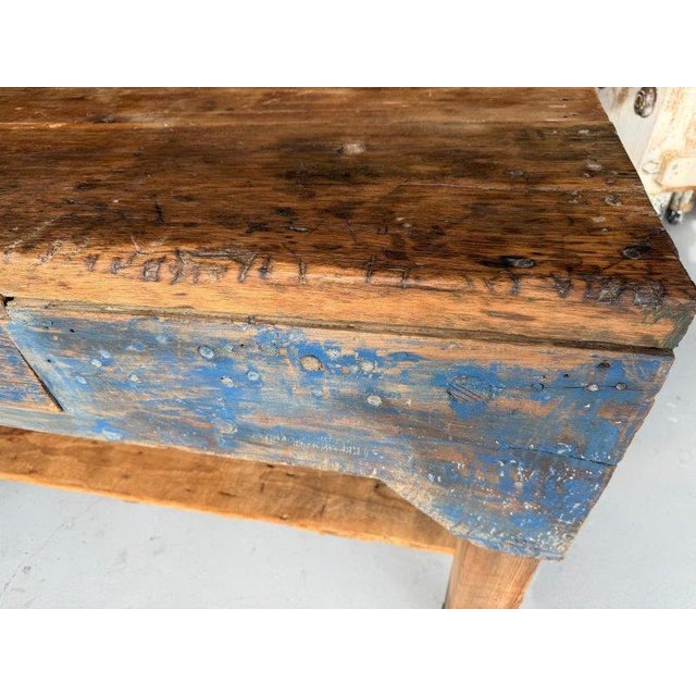 Antique 19th-Century Primitive Blue-Painted Carpenter's Workbench / Console Table For Sale - Image 12 of 13