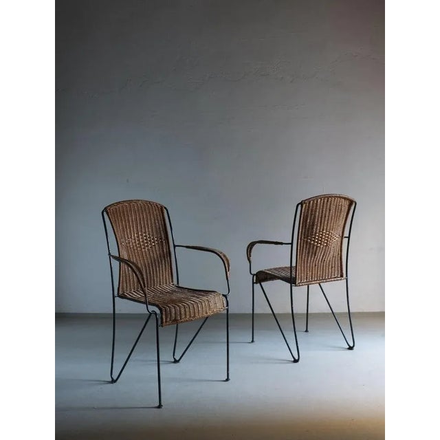 Wicker Iron Chairs by Frederic Weinberg, 1960s, Set of 4 For Sale - Image 3 of 10