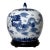 Vintage Chinoiserie Cobalt Blue and White Ceramic Porcelain Lidded Ginger With Wood Base For Sale