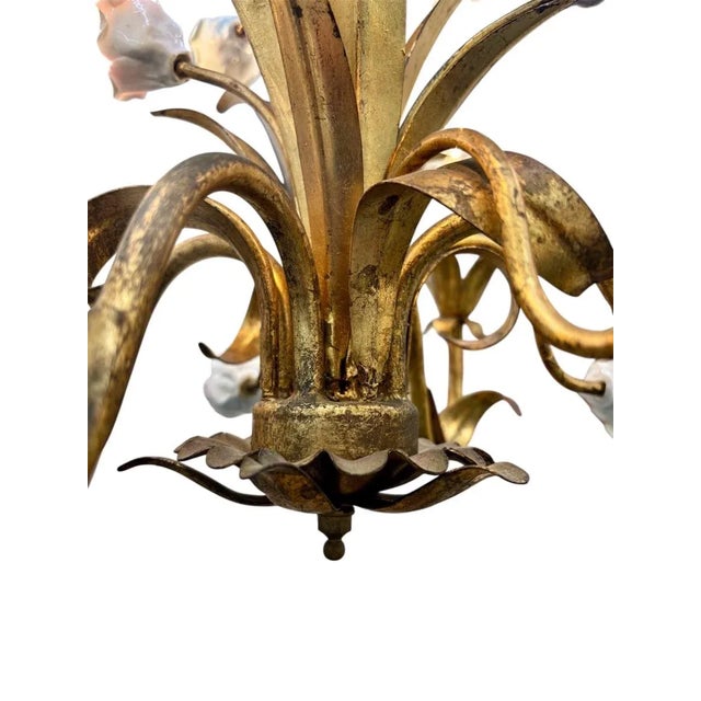 Metal Vintage Italian Enamel Rose Chandelier For Sale - Image 7 of 8