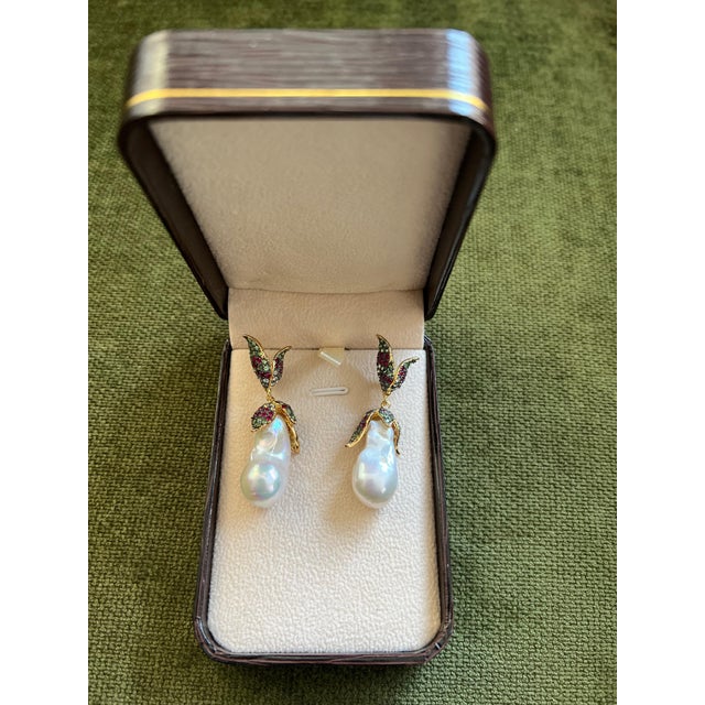 Gemstone Bochic "Orient" Ruby, Topaz & Multi Fancy Gem Earrings Set In 18K Gold & Silver For Sale - Image 7 of 8