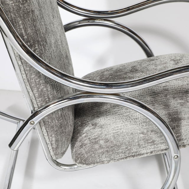Mid-Century Tubular Chrome Rocking Chair With Holly Hunt Upholstery For Sale - Image 9 of 13