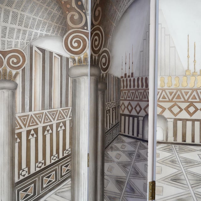 Vintage Neoclassical Trompe-l'Oeil Four Panel Screen Room Divider For Sale - Image 11 of 18