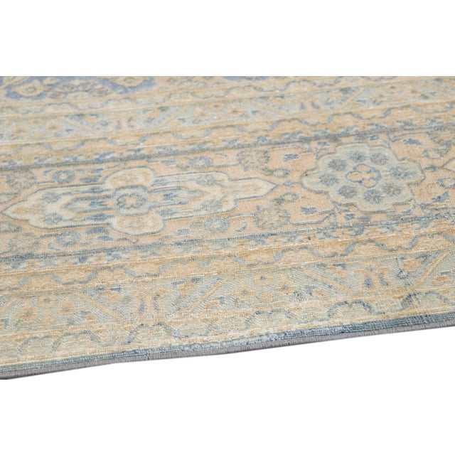 Antique Persian Tabriz Handmade Floral Pattern Blue Wool Rug For Sale - Image 10 of 11