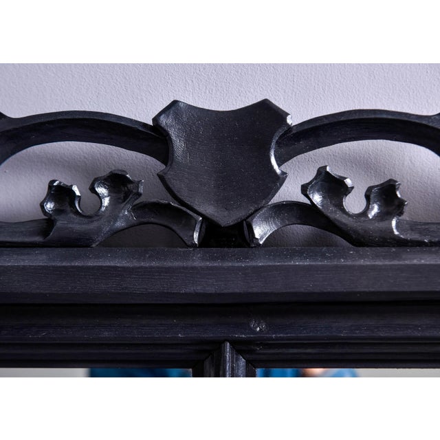 French Mirrors With Shield Crest and Double Pane Black Finish Frame - Pair For Sale - Image 10 of 10