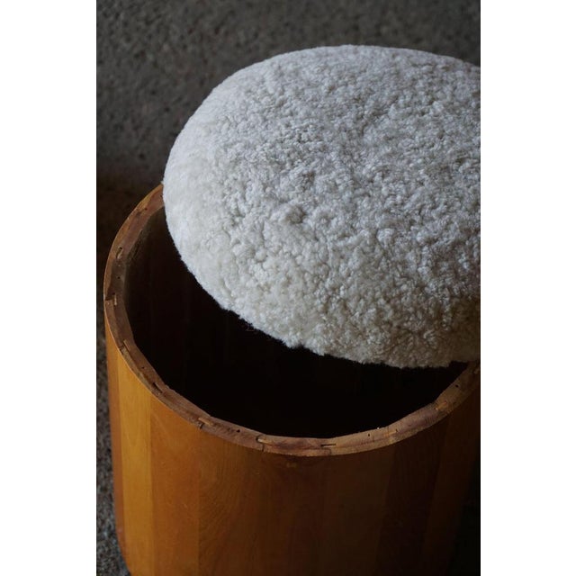 Scandinavian Modern Wooden Stools with Lambswool Seats, 1970s, Set of 2 For Sale - Image 18 of 18
