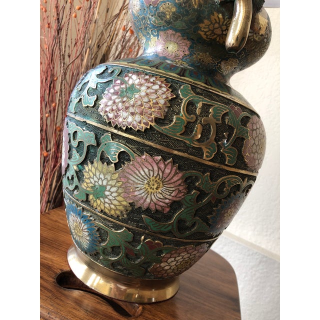 Metal Early 20th-Century Champlevé Table Lamp With Butterfly Handles For Sale - Image 7 of 13