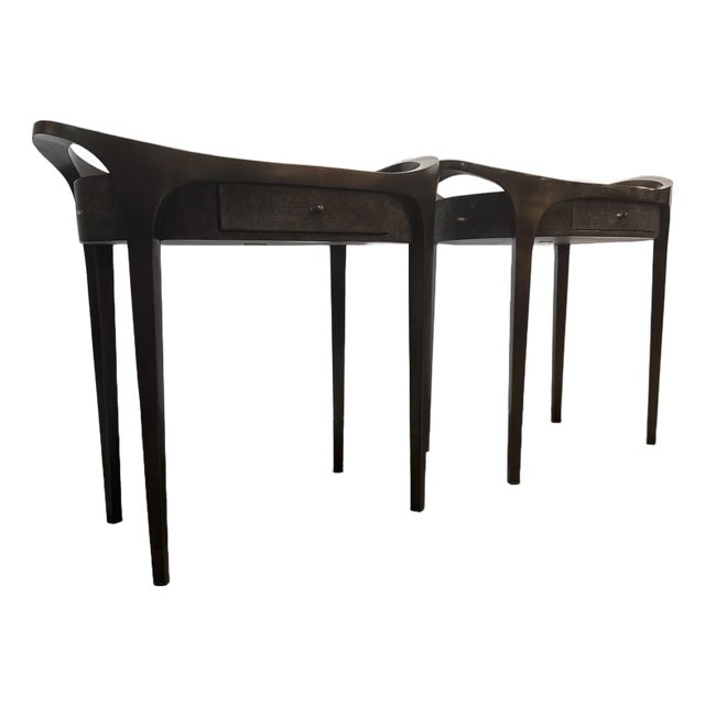 R & Y Augousti Black Shagreen Side Tables, Pair For Sale