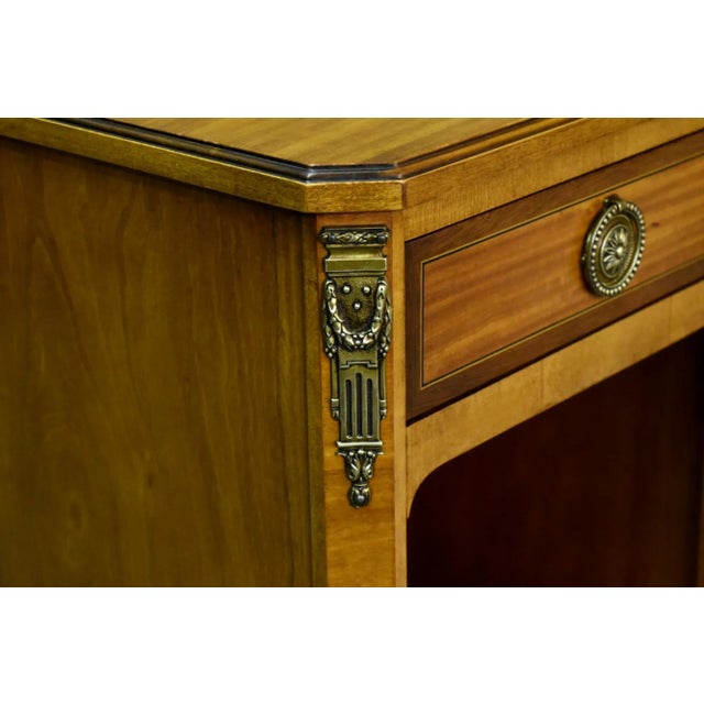 Brown Vintage Satinwood Nightstand French Style Brass Ormolu Inlaid Bedside Table For Sale - Image 8 of 12