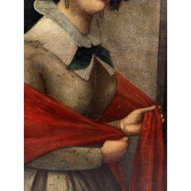 19th-century oil on canvas depicting the portrait of a young woman, Italian school. An elegant portrait of a young woman,...