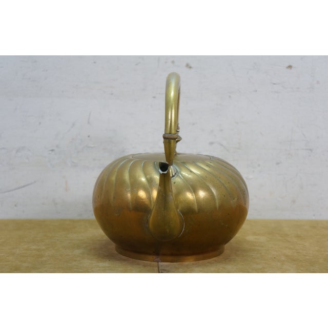 Metal Antique Art Nouveau Secessionist Swirled Brass Tea Coffee Pot Teapot Kettle 9.5" For Sale - Image 7 of 14