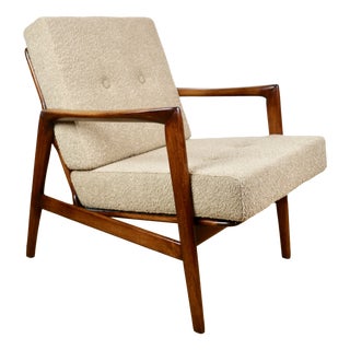 Polish Beige Gold Bouclé Lounge Chair, 1970s For Sale