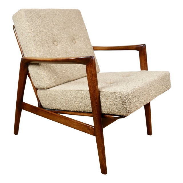 Polish Beige Gold Bouclé Lounge Chair, 1970s For Sale