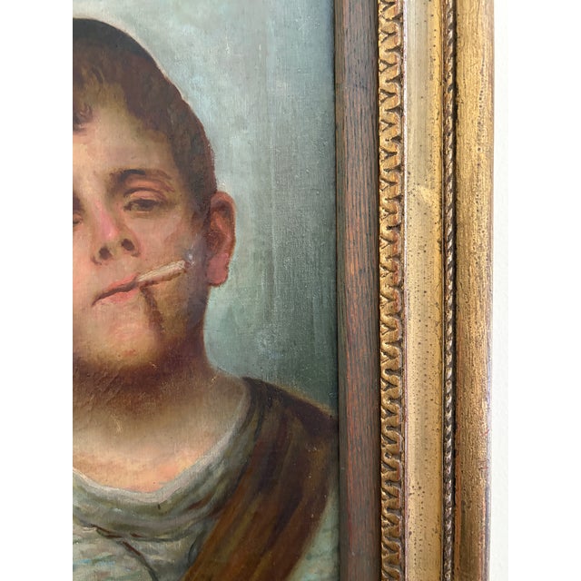 Blue Antique Italian Oil on Canvas Portrait Painting of a Boy Smoking by Giovanni Ciappa, Early 19th Century For Sale - Image 8 of 12