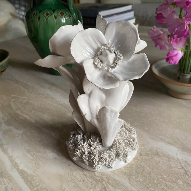Vintage Portuguese White Ceramic Flower Sculpture