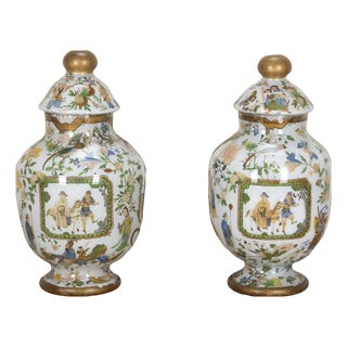 Antique English Decalcomania Vases, 1840, Set of 2 For Sale