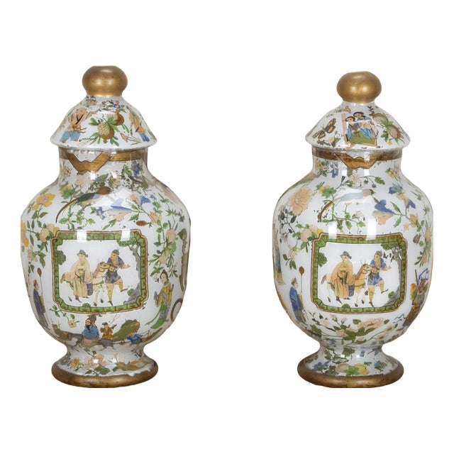 Antique English Decalcomania Vases, 1840, Set of 2 For Sale
