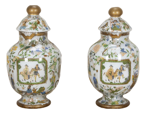 Antique English Decalcomania Vases, 1840, Set of 2