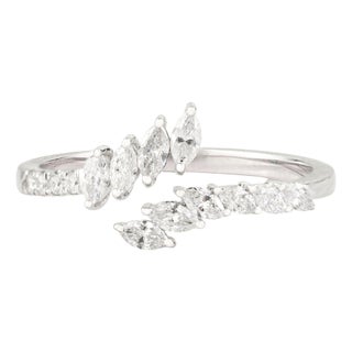 Modernist 14k White Gold Natural Diamond Open Bypass Ring Size 5.5 For Sale