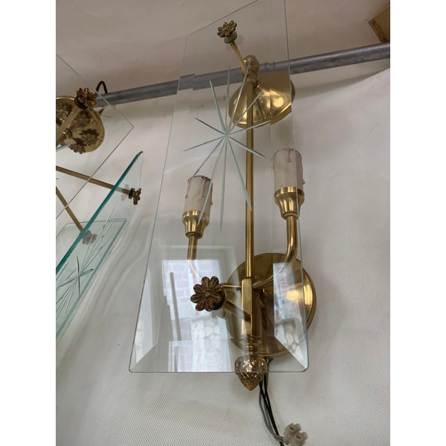 Metal Art Deco Large Wall Lamps and Chandelier with 12 Lamps, 1970s, Set of 3 For Sale - Image 7 of 18