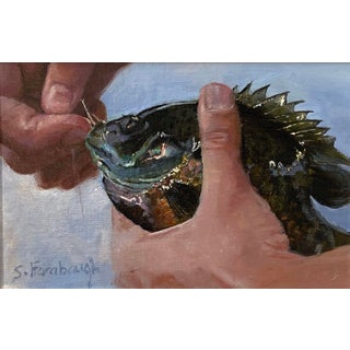 Catch and Release by Sheri Farabaugh | Oil on Hardboard Hand holding a fish during catch and release. For Sale