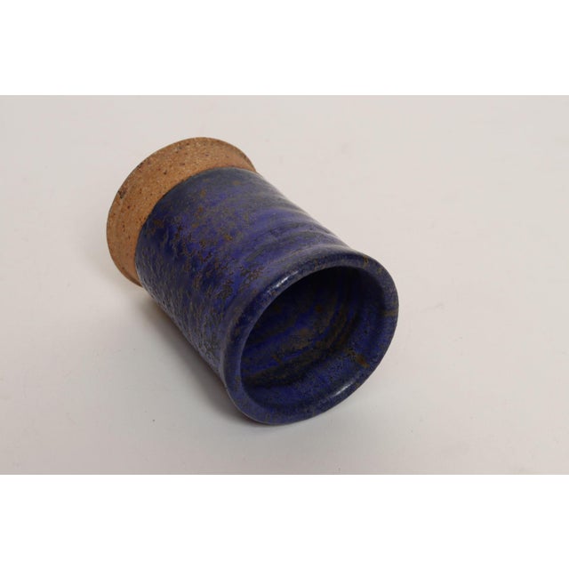 Vintage Studio Pottery Indigo "Thyme" Herb Cylindrical Vessel by Deanna Nichols For Sale In New York - Image 6 of 16
