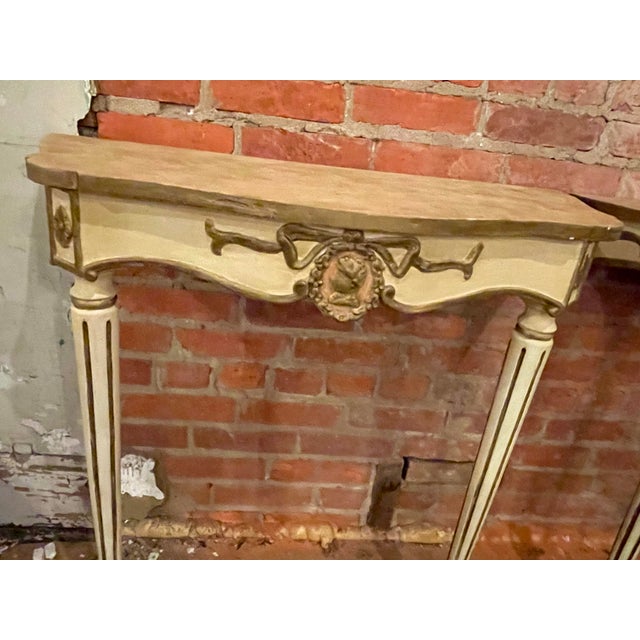 Hollywood Regency Pair of Mid 20th Century French Hollywood Regency Small Painted Cameo Wall Mount Pier Console Tables For Sale - Image 3 of 12